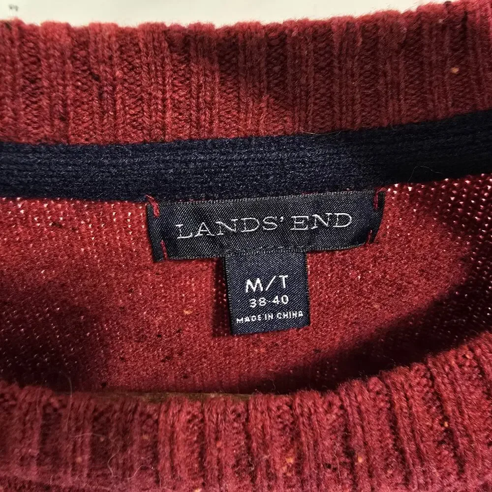 Lands End Sweater Mens Medium Red Lambswool Wool Vintage Crew Neck 90s